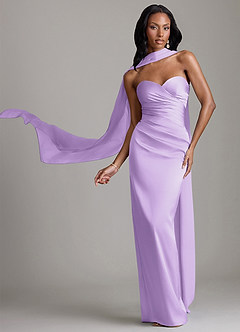 Azazie Sonora Vestidos de damas de honor Vestido de Lila de Satén Elástico de Corte Recto con Sin tirantes image1