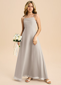 Azazie Anselie Junior Robe Trapèze en Mousseline de soie Épaule décolletée Givre image7