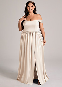 Azazie Calianna Brudtärnklänningar Klä av A-Linje i Stretch Satin Av axeln Vit Alabaster Konvertibel image3