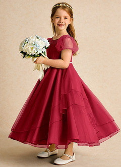 Azazie Duckie Abiti da Ragazza di Fiori Abito Principessa in Tulle Plissettato Scarlatto image4