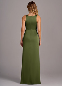 Azazie Wrenlee Bridesmaid Dresses Olive A-Line Stretch Satin Dress image7