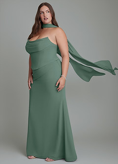 Azazie Sorrel Vestidos de damas de honor Vestido Musgo Marino de Gasa de Corte Sirena con Corsé image14