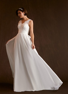 Azazie Dana Wedding Dresses Diamond White A-Line Lace Chiffon Dress image3