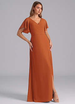 Azazie Ambrosia Bridesmaid Dresses Cinnamon A-Line Pleated Chiffon Dress image4