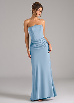 Azazie Debby Abiti da Damigella Abito Convertibile Sirena in Raso Elasticizzato Senza Cinturino Azzurro Polvere image3