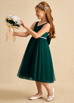 Azazie Firefly vestidos de niña de las flores Vestido de Pino de Satin Mate de Corte En A con Lazo image1