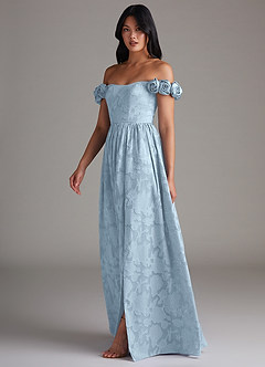 Azazie Autumn Bridesmaid Dresses Sky Blue A-Line Off the Shoulder Floral Burnout Convertible Dress image4
