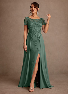 Azazie Alva vestidos de madre de la novia Vestido de Eucalipto de Encaje de Corte en A image4