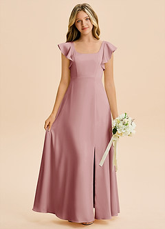 Azazie Bondi Junior Vestido de Rosa Polvorienta de Satén Elástico de Corte en A con Corte Lateral image1