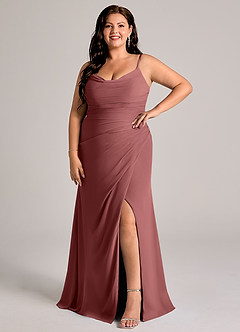 Azazie Deandra 신부 들러리 드레스 인어 주름진 쉬폰 바닥 길이 드레스 image9