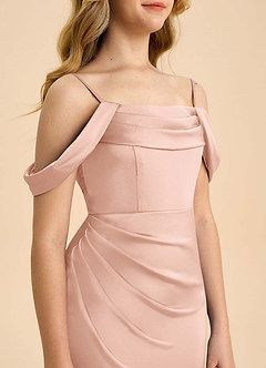 Azazie Saige Junior Robe Fourreau en Satin extensible Épaule décolletée Or Rose image6