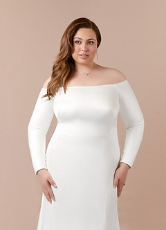 Azazie Marlin Wedding Dresses Diamond White Mermaid Off the Shoulder Satin Dress image11