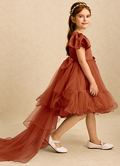 Azazie Cocoa vestidos de niña de las flores Vestido de Pimenton de Tul de Princesa con Plisado image4