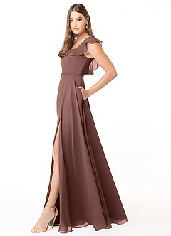 Azazie Jinny Abiti da Damigella Abito A-Line in Chiffon con Scollo Quadrato e Increspature Espresso image5