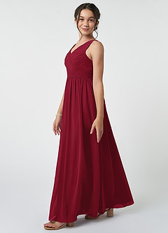 Azazie Kora Junior Burgundy A-Line Pleated Chiffon Dress image3