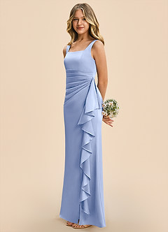 Azazie Adrienne Junior Ice Sheath Pleated Stretch Satin Dress image5