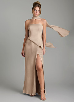 Azazie Tierney Bridesmaid Dresses Taupe A-Line Strapless Chiffon Convertible Dress image1