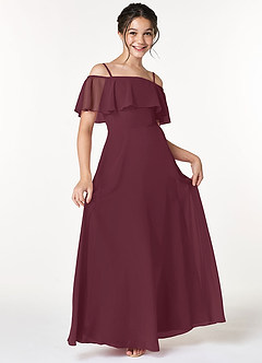 Azazie Maggie Junior Cabernet A-Line Off the Shoulder Chiffon Dress image1