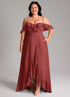 Azazie Lyra Bridesmaid Dresses Terracotta A-Line Chiffon Convertible Dress image16
