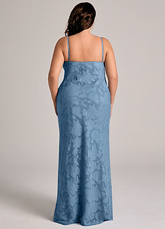 Azazie Tianna Bridesmaid Dresses Steel Blue Sheath Lace Floral Burnout Dress image9