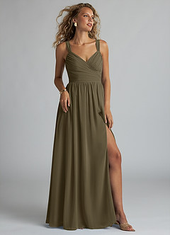 Azazie Aziza Bridesmaid Dresses Willow Green A-Line V-Neck Pleated Chiffon Dress image1