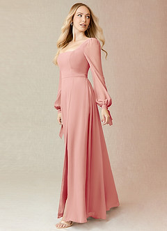 Azazie Leonia Bridesmaid Dresses Rosette A-Line Long Sleeve Chiffon Dress image8