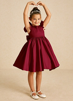 Azazie Tootsie Flower Girl Dresses Burgundy A-Line Bow Matte Satin Dress image1