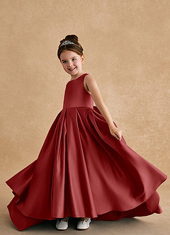 Azazie Sammy vestidos de niña de las flores Vestido de Óxido de Satin Mate de Corte En A con Encaje image5