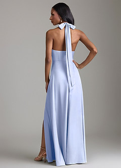 Azazie Tracie Bridesmaid Dresses Ice A-Line Side Slit Stretch Satin Dress image2