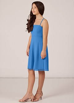 Azazie Kalie Junior Blue Jay A-Line with Belt Chiffon Dress image3
