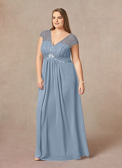Azazie Star Mother of the Bride Dresses Dusty Blue A-Line V-Neck sequins Chiffon Dress image8