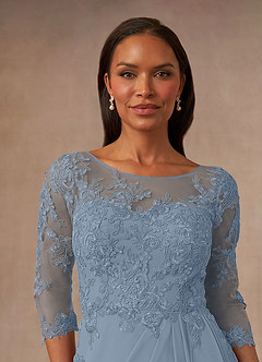 Azazie Calanthe Mother of the Bride Dresses Dusty Blue A-Line Scoop Chiffon Dress image5