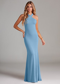 Azazie Doretta Bridesmaid Dresses Steel Blue Mermaid Pleated Chiffon Dress image1