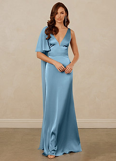 Christian Siriano Bridal for Azazie 1011 Bridesmaid Dresses Steel Blue Mermaid Bow Stretch Satin Dress image3