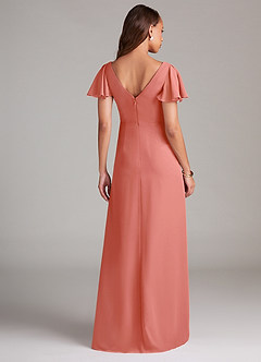 Azazie Soren Bridesmaid Dresses Salmon Pink A-Line Ruched Chiffon Dress image3