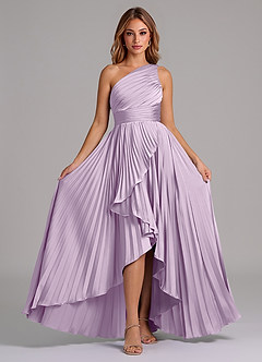 Azazie Lyrica Robes de demoiselle d'honneur Robe Trapèze en Satin extensible Une épaule Frostiges Flieder image6