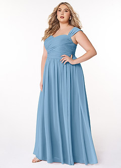 Azazie Zapheira Brautjungfernkleider A-Linie Gestreift Chiffon Kleid Stahlblau image7