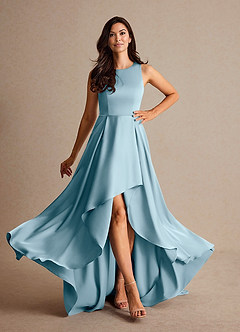 Azazie Niles Mother of the Bride Dresses Moody Blue A-Line Trains Stretch Satin Dress image2