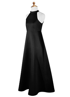 Azazie Laurel Junior Robe Trapèze en Mat Satiné Noir image8