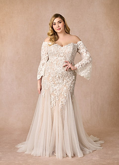 Azazie Arlette Wedding Dresses Diamond White Nude Mermaid Sweetheart Sequins Tulle Dress image9
