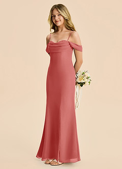 Azazie Nira Junior Vestido Rosa Antigua de Gasa de Corte Sirena con Drapeado image3
