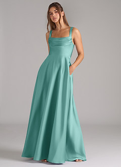 Azazie Shaude Brautjungfernkleider A-Linie Plissee Stretch-Satin Kleid Aqua image4