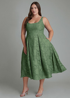 Azazie Amalie Bridesmaid Dresses Eucalyptus A-Line Pleated Floral Burnout Dress image7
