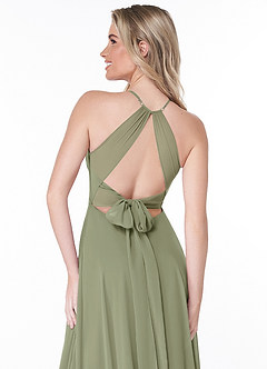 Azazie Evalleen Robes de demoiselle d'honneur Robe Trapèze en Mousseline de soie Plissée Pistache image3