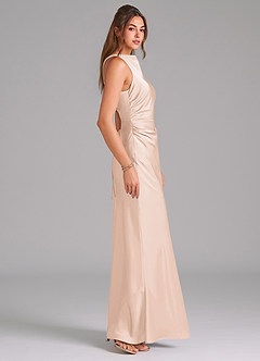 Azazie Evadne Robes de demoiselle d'honneur Robe Trapèze en Satin extensible Plissée Rose Pâle image4