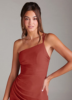 Azazie Eren Bridesmaid Dresses Terracotta Sheath One Shoulder Chiffon Dress image6