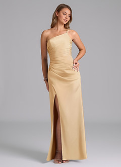 Azazie Eren Bridesmaid Dresses Gold Mermaid One Shoulder Stretch Satin Dress image4