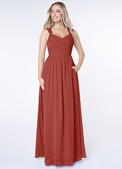 Azazie Raine Final Sale Terracotta A-Line Sweetheart Ruched Chiffon Dress image1