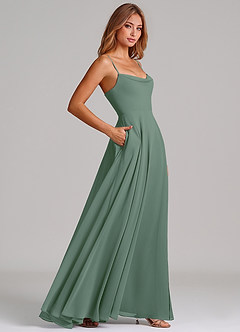 Azazie Elle Brautjungfernkleider A-Linie Plissee Chiffon Kleid Eukalyptus image5