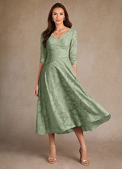 Azazie Durant vestidos de madre de la novia Vestido de Salvia Polvorienta de Devorado Floral de Corte en A con Plisado image2